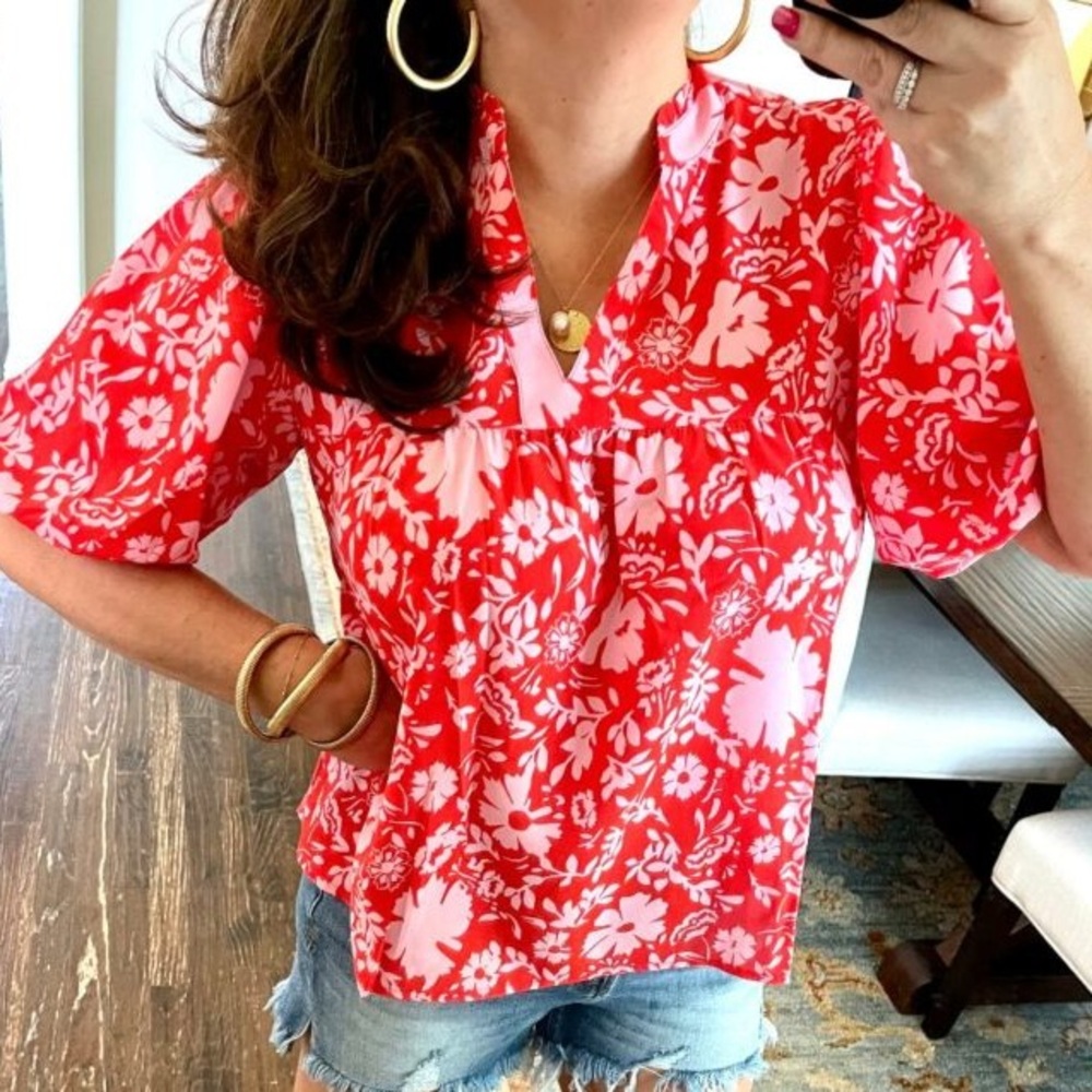 THML Red and pink Floral Blouse